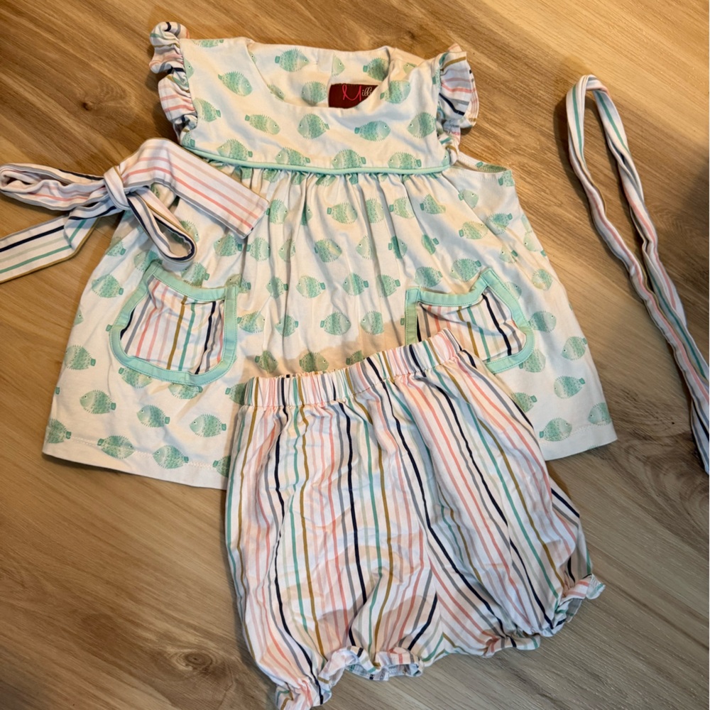 Millie Jay Puffer Fish Print Top with Striped Bloomers